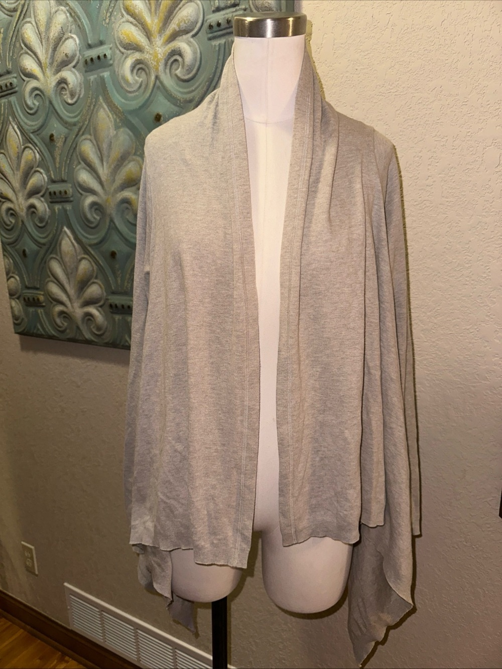 Eileen Fisher Open Front Cardigan Sweater Oatmeal 100% Cotton Draped Knit Size M